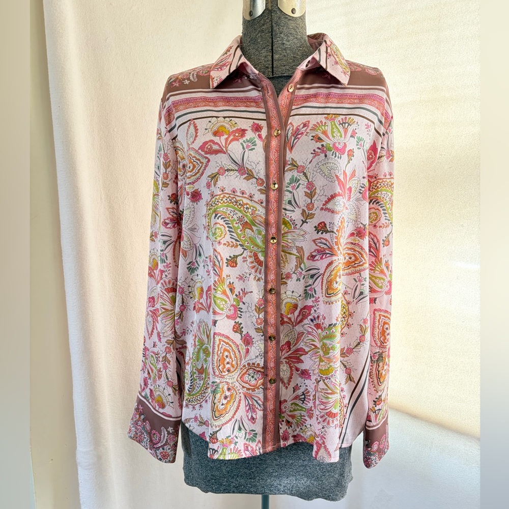 Rachel Zoe pink paisley scarf-print button down